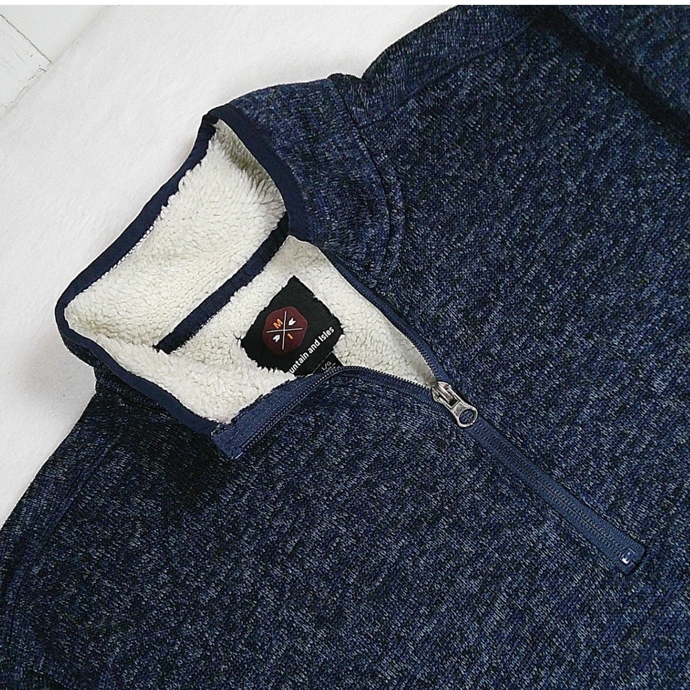 Mountain and Isles Mens Large Quarter‎ Zip Sweater Marled Navy Sherpa Lined